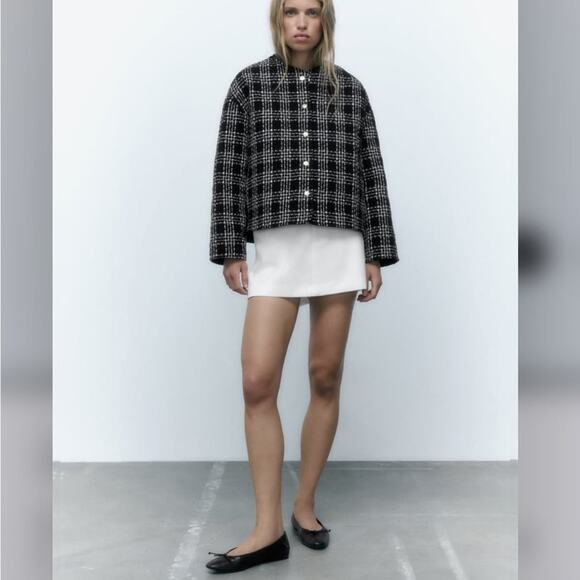 Zara TEXTURED WEAVE QUILTED JACKET Size Medium - Picture 3 of 8